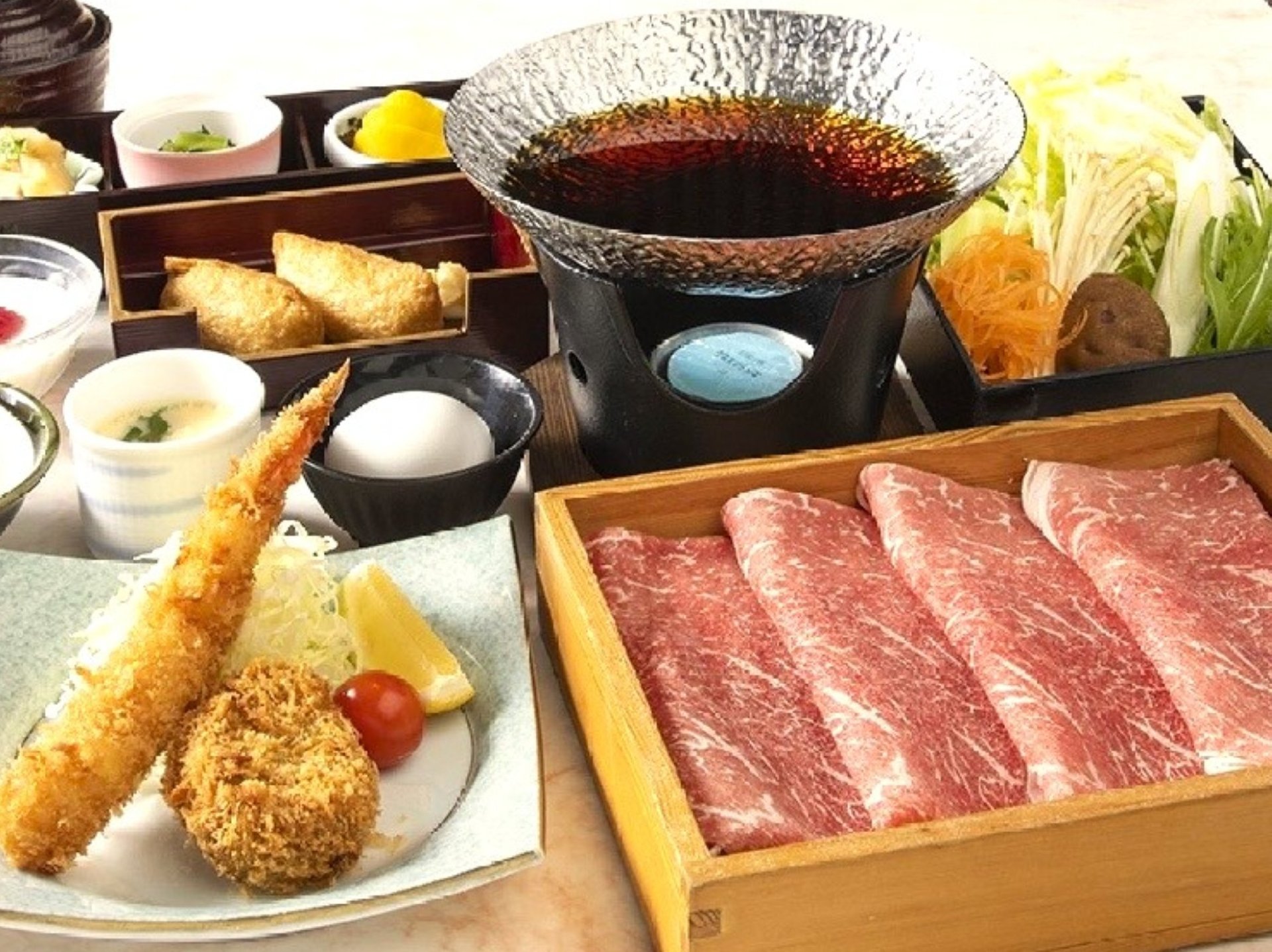 牛すき鍋とヒレかつ・大海老フライ御膳1,848円