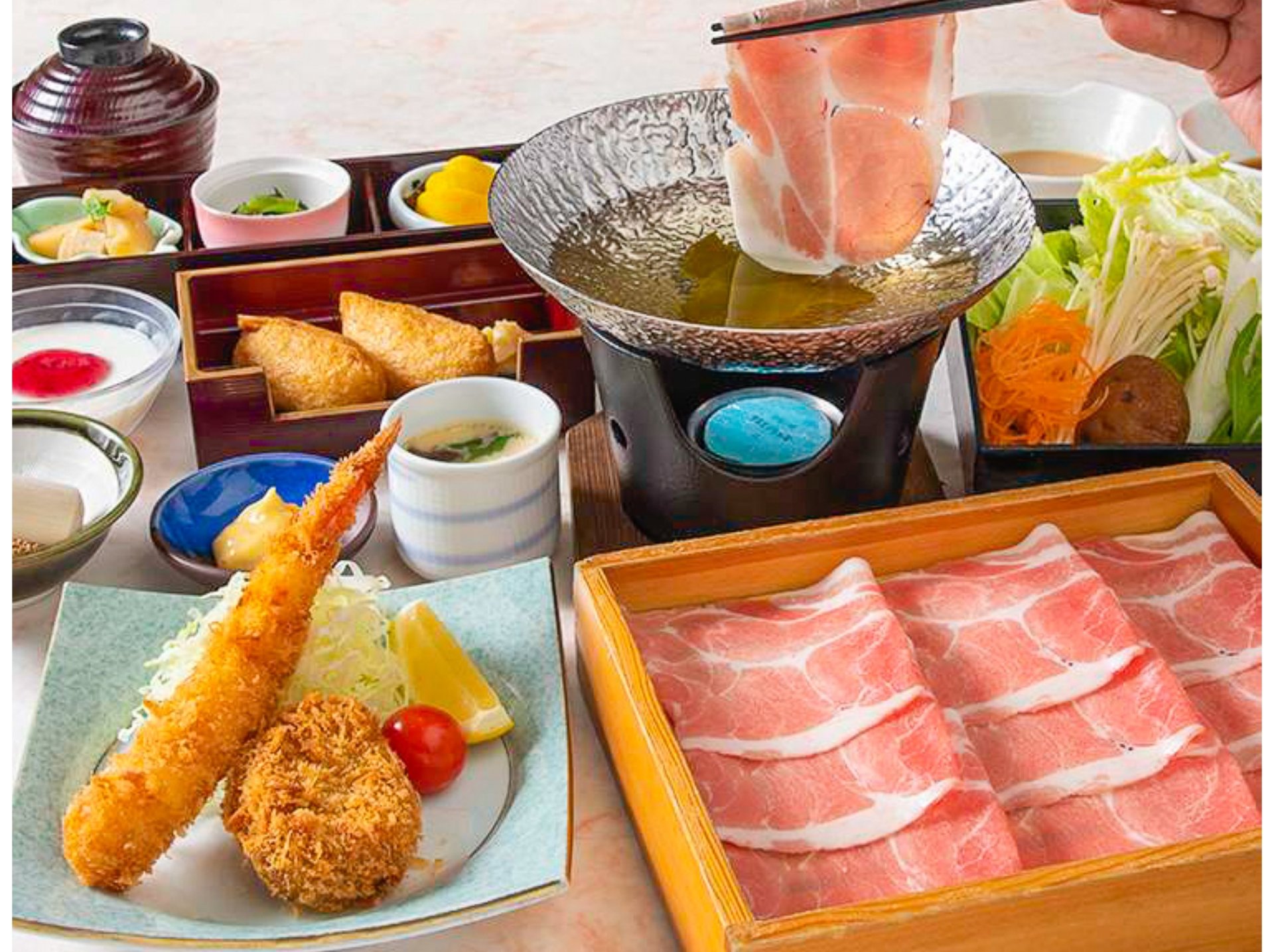 しゃぶしゃぶとヒレかつ・大海老フライ御膳1,848円